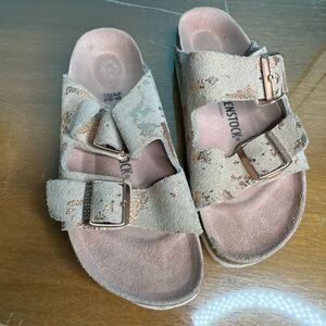 Birkenstock Arizona anthropologie sandals in vintage metallic rose copper suede